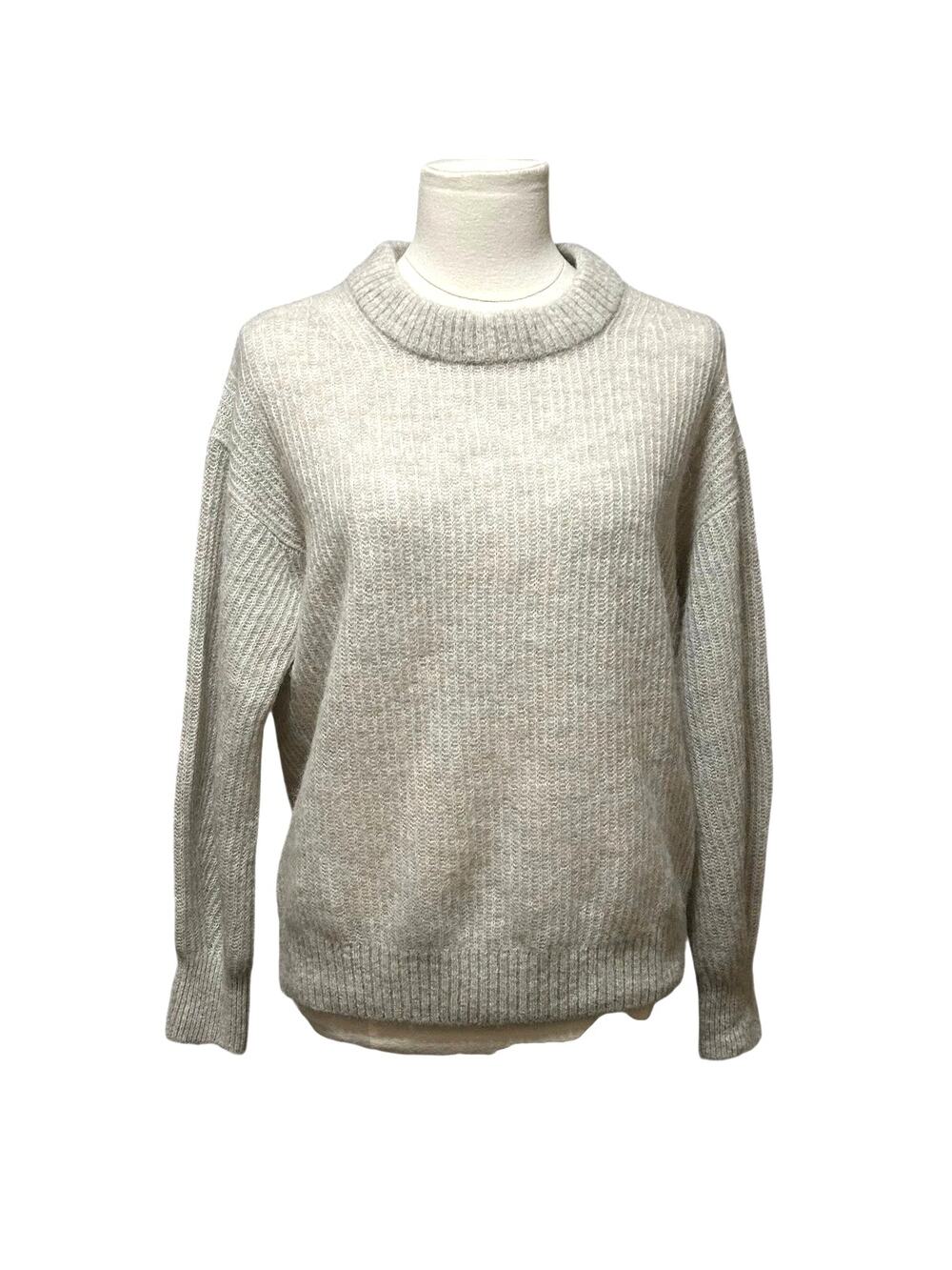 Everlane Alpaca Blend Sweater Women's Medium Gray/Cream Crewneck Rib Knit